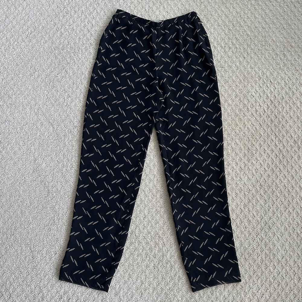 Vintage Giorgio Armani Women's 100% Silk Flat Front Pants Black/Tan 4 Luxury